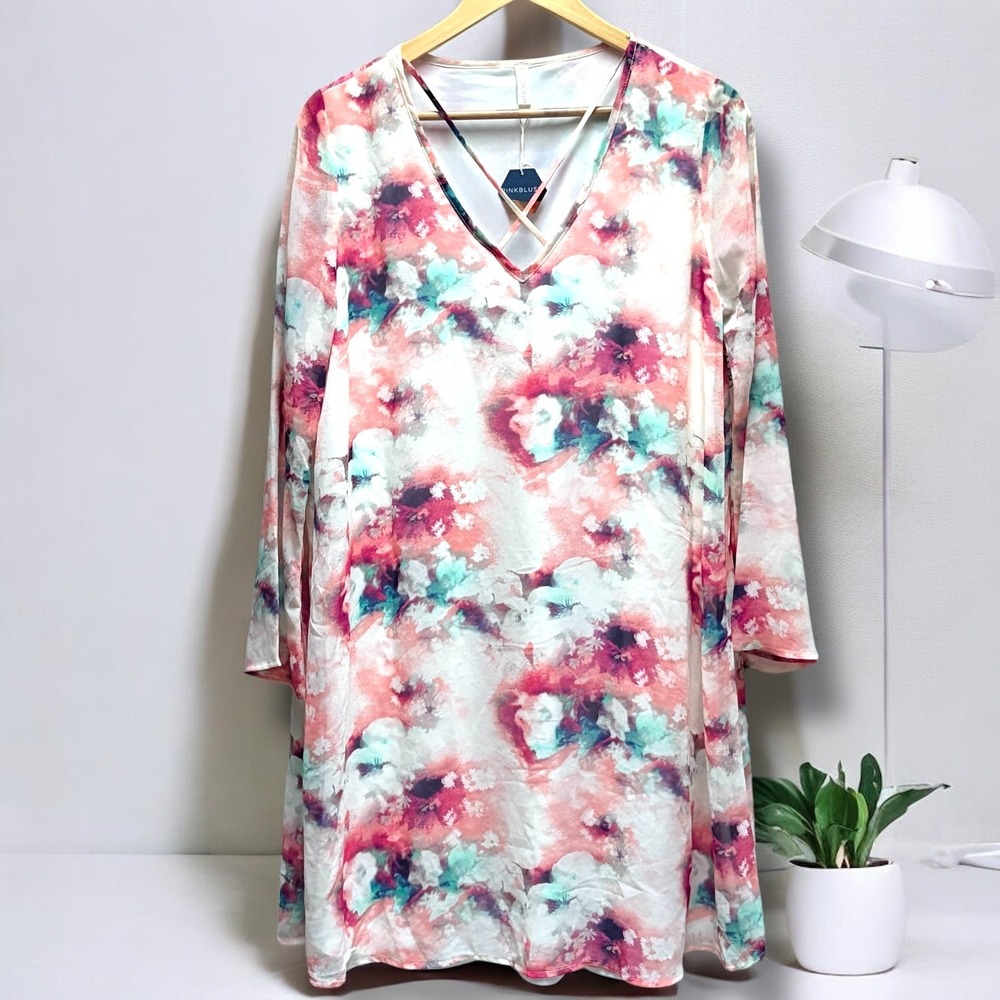 PinkBlush Floral Print Long Sleeve V-Neck Casual Dress